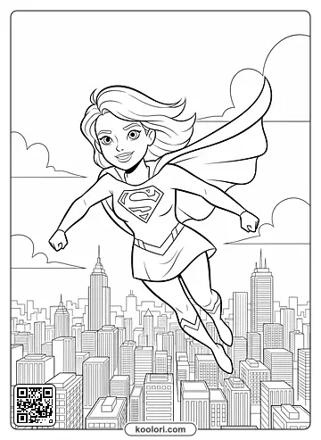 Supergirl volando sobre National City Dibujos para Colorear e Imprimir