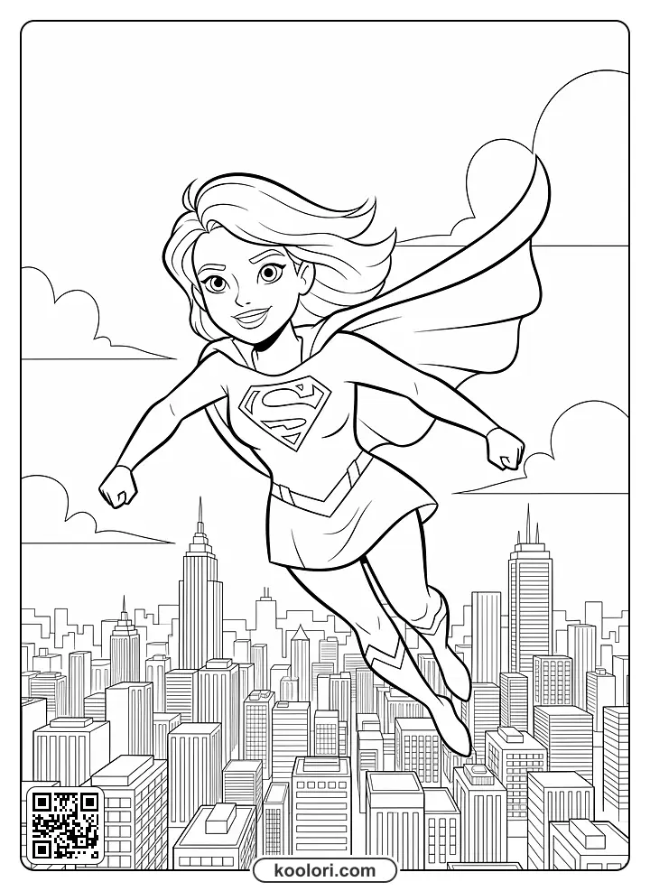 Supergirl Voando em National City Desenhos para Colorir e Imprimir