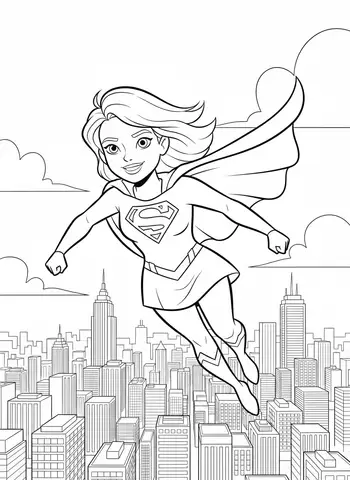 Supergirl volando sobre National City Dibujos para Colorear e Imprimir