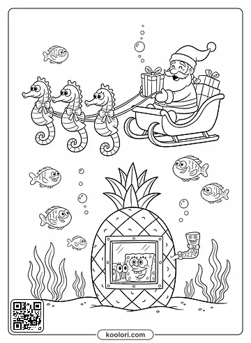 Papai Noel no Fundo do Mar com Bob Esponja Desenhos para Colorir e Imprimir